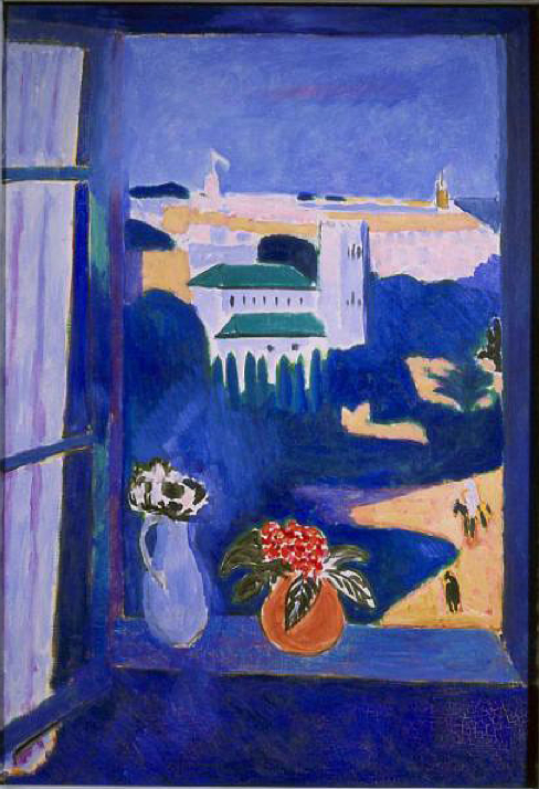 Henri Matisse, 'Landscape viewed from a window', from https://en.wikipedia.org/wiki/Window_at_Tangier#/media/File:Henri_Matisse,_1911-12,_La_Fen%C3%AAtre_%C3%A0_Tanger_(Paysage_vu_d'une_fen%C3%AAtre_Landscape_viewed_from_a_window,_Tangiers),_oil_on_canvas,_115_x_80_cm,_Pushkin_Museum.jpg