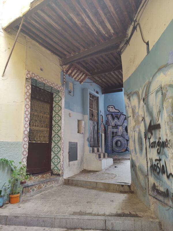 Roofed-over passage near the Tangierine Hostel in the medina in Tangier.