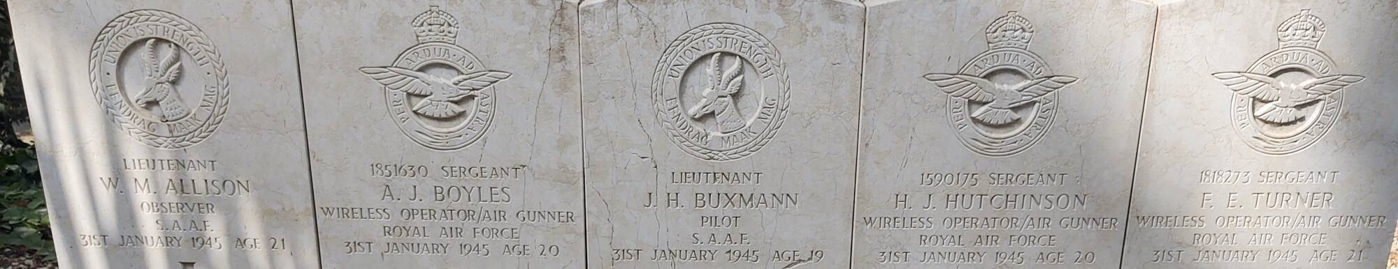 Gravestones of five members of an air crew at Saint Andrew's Anglican church in Tangier.