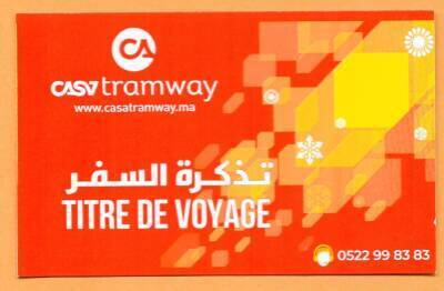 Ticket for the Casa Tramway in Casablanca.