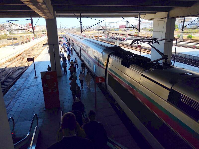 Descending the escalator to the Al Boraq high-speed train at Gare Casa Voyageurs in Casablanca.