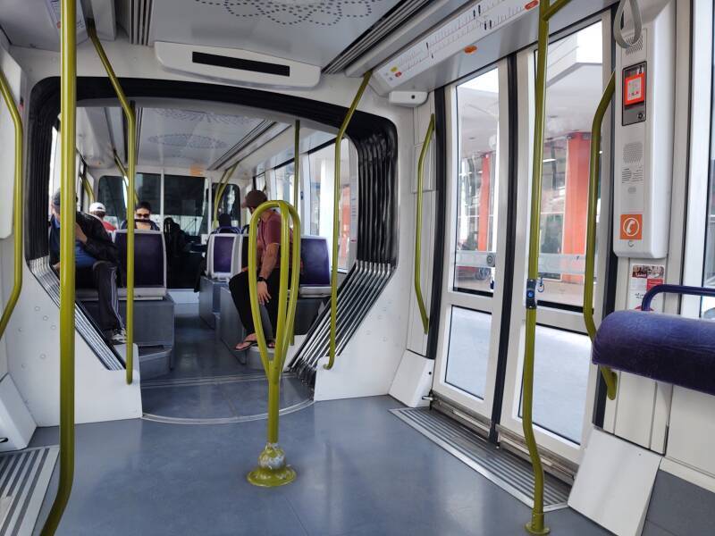 Tram taking me to Casa Voyageurs train station in Casablanca.