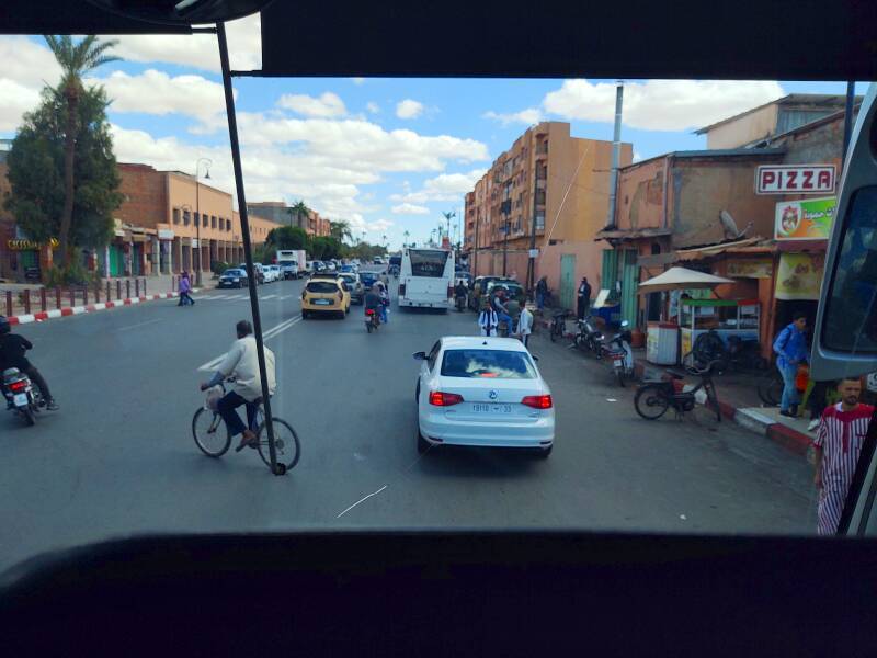 Marrakech traffic seen from on board the bus from Marrakech to Zagora.