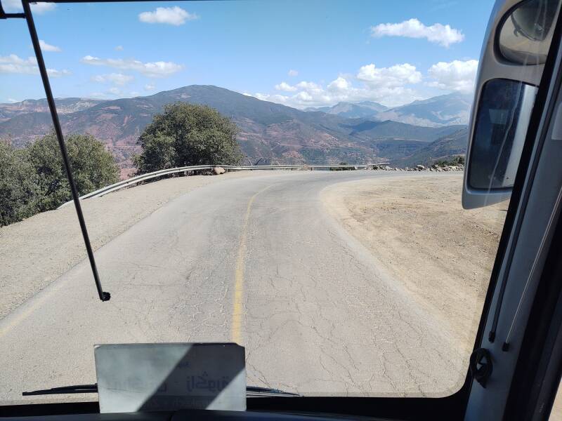 Climbing into the Atlas Mountains on the bus from Marrakech to Zagora.