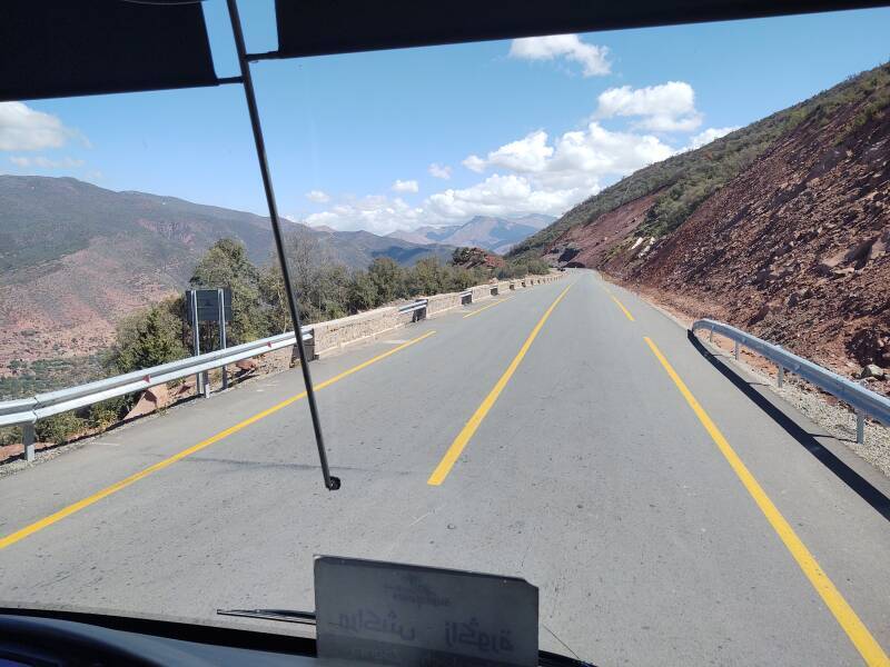 Climbing into the Atlas Mountains on the bus from Marrakech to Zagora.