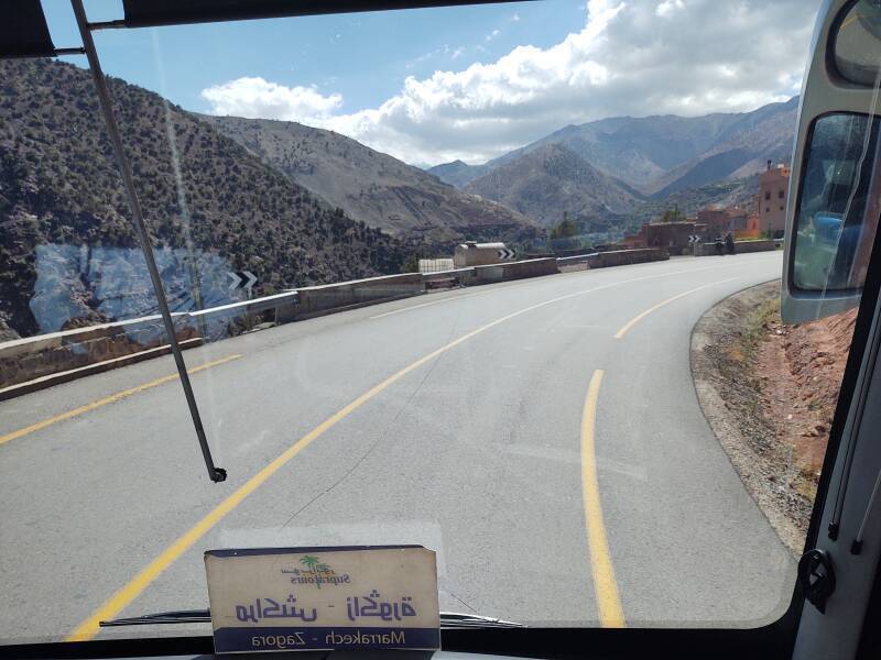 Climbing into the Atlas Mountains on the bus from Marrakech to Zagora.