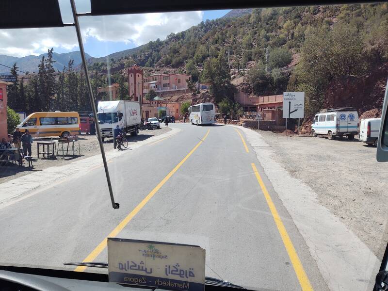 Buildings line the road through Zerkten in the Atlas Mountains.