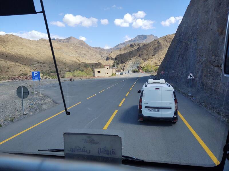 Buildings line the road through Zerkten in the Atlas Mountains.