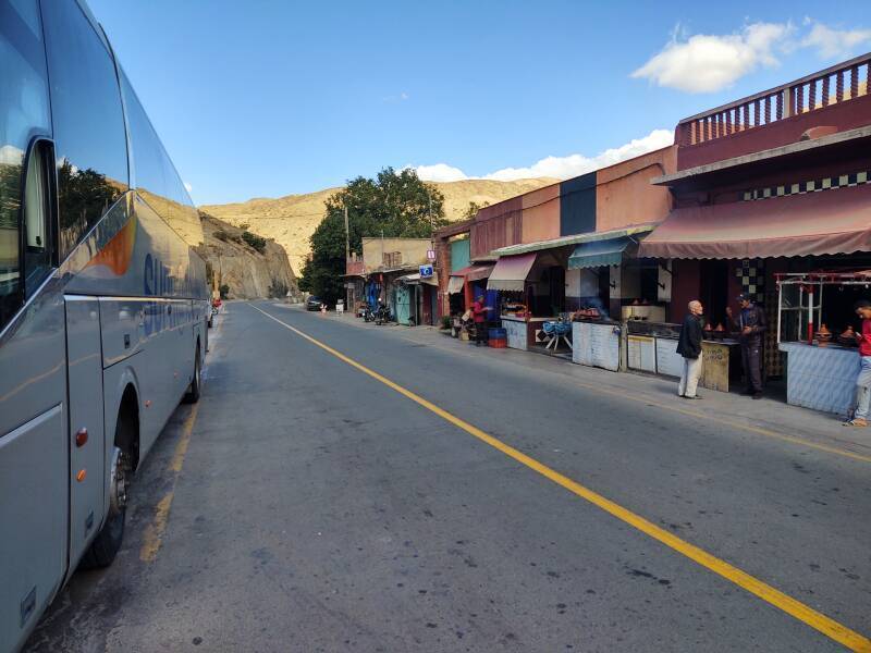 Businesses line the road through Taddart Izdar in the Atlas Mountains.