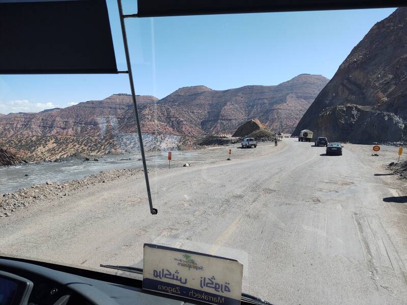 Construction work on a road through the Atlas Mountains.