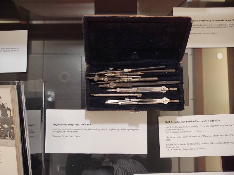 Eugene Cernan's drafting tools from his time studying engineering at Purdue University.