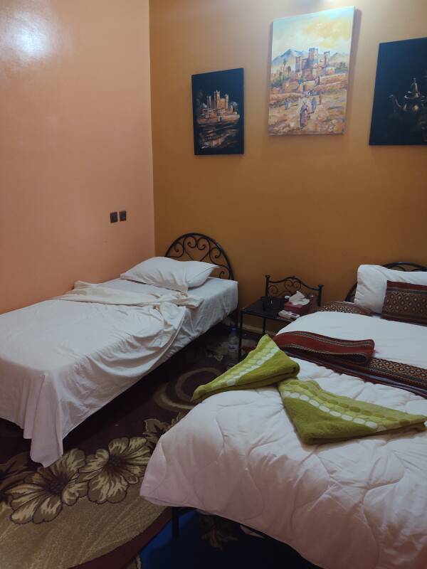 My bedroom in a guesthouse in Zagora, Morocco.