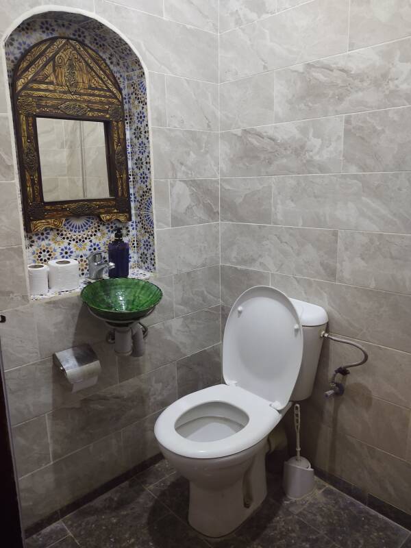 Sink and toilet in my guesthouse in Zagora, Morocco.