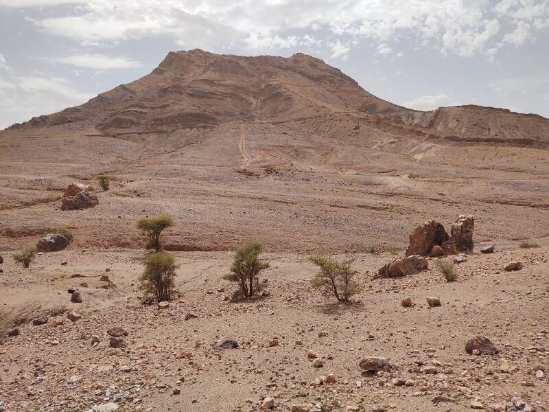 Looking up at Jebel Zagora from the N12 road just east of Zagora, Morocco.