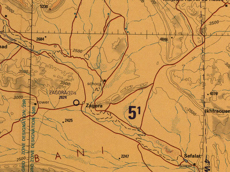 Small portion of Tactical Pilotage Chart TPC H-2A showing Zagora and the Draa valley, from https://lib.utexas.edu/maps/
