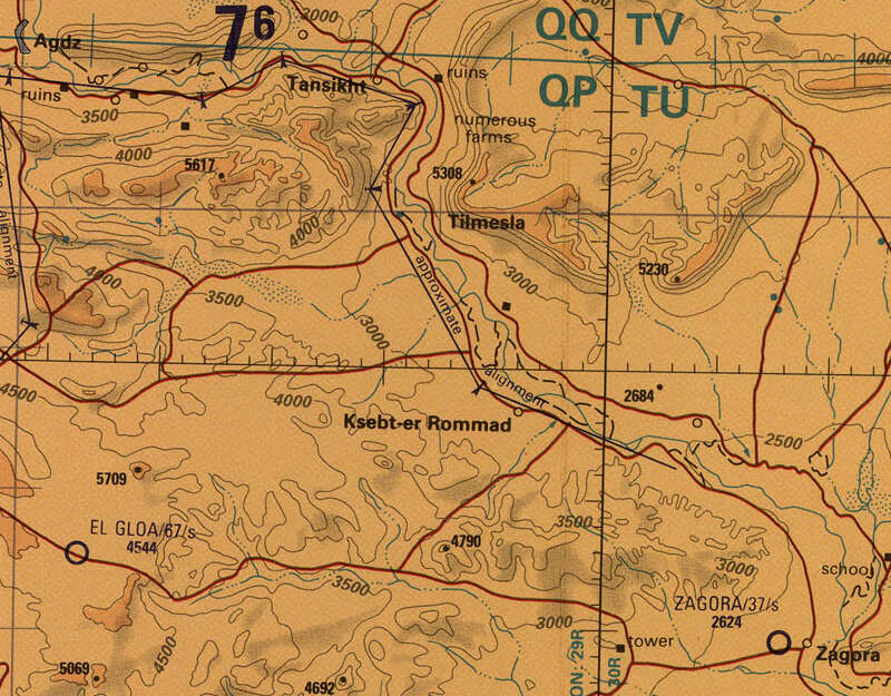 Small selection of Tactical Pilotage Chart TPC H-2A showing Zagora and M'Hamid el Ghizlane, from https://lib.utexas.edu/maps/