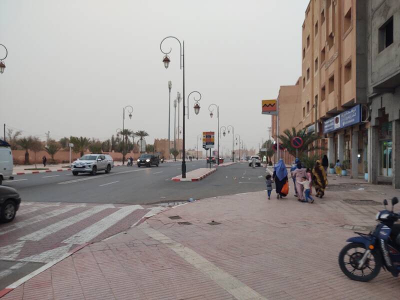 Dust storm along the main road through Zagora, Morocco.