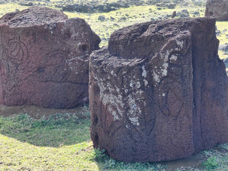 Red scoria with petroglyphs.