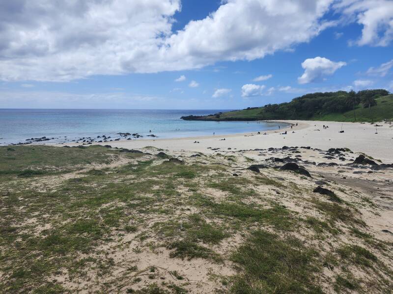 The white coral sand beach at Anakena.