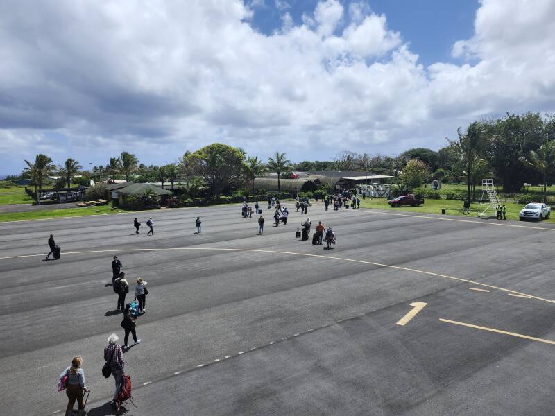 Disembarking at Mataveri International Airport on Rapa Nui.