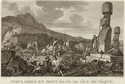 Visit of the La Pérouse expedition to Easter Island in 1786, from https://commons.wikimedia.org/wiki/File:Monuments_et_insulaires_de_l%27%C3%AEle_de_P%C3%A2ques_1786.jpg