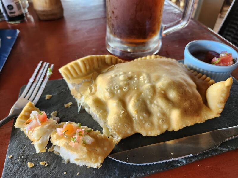 Shrimp, pineapple, and cheese empanada at Oheho Surf Cafe.