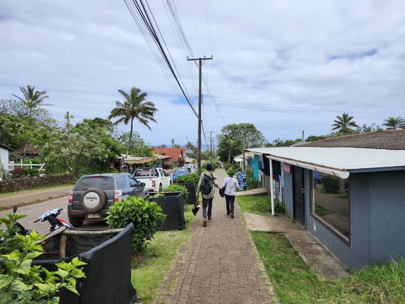 Walking down Te Pito o Te Henua from the Roman Catholic Church to the fishing port.