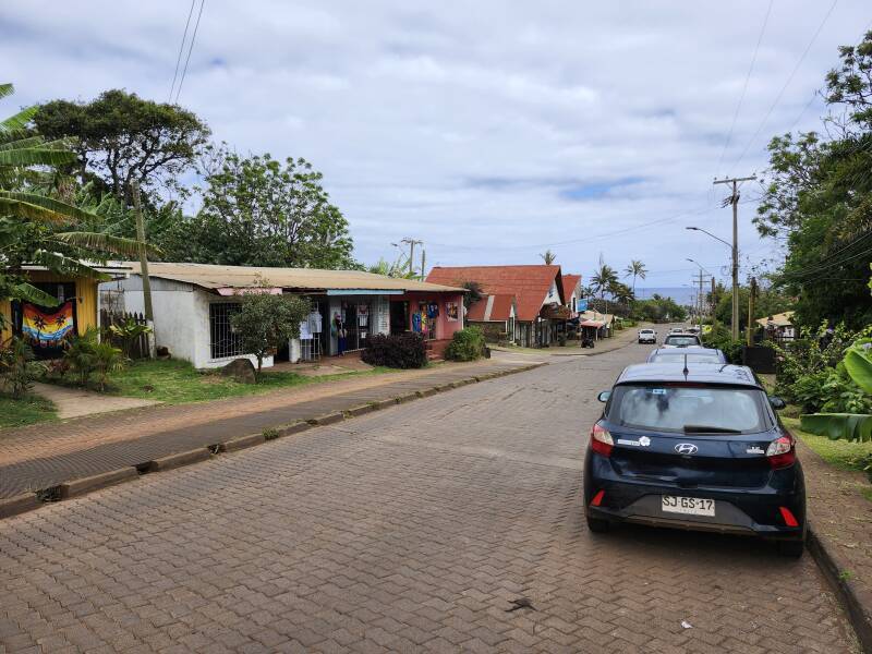 Walking down Te Pito o Te Henua from the Roman Catholic Church to the fishing port.