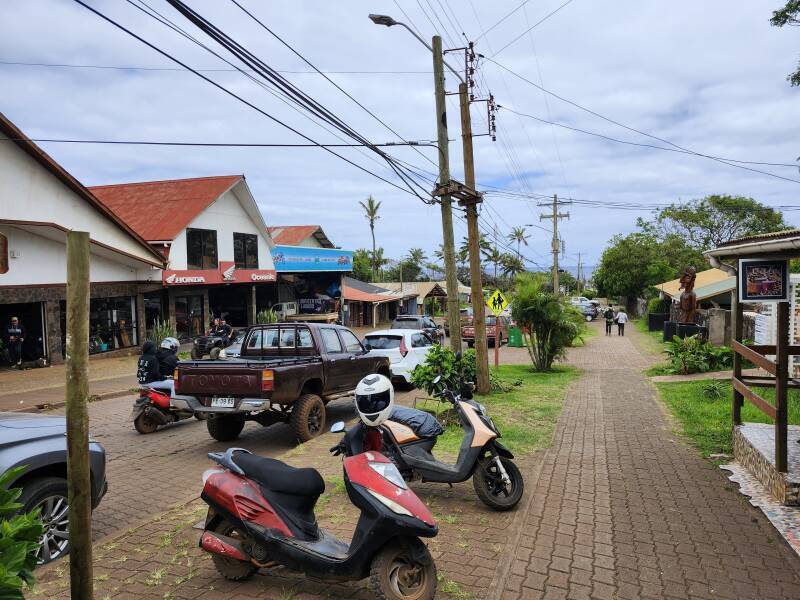 Walking down Te Pito o Te Henua from the Roman Catholic Church to the fishing port.