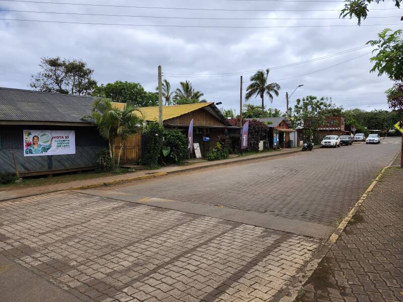 Walking down Te Pito o Te Henua from the Roman Catholic Church to the fishing port.