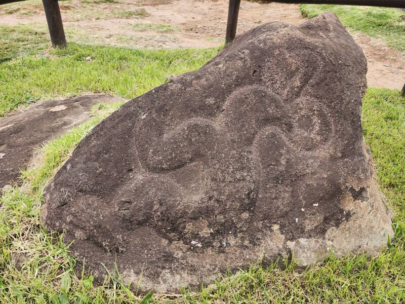 Rocks with petroglyphs at Mirador Rano Kau.