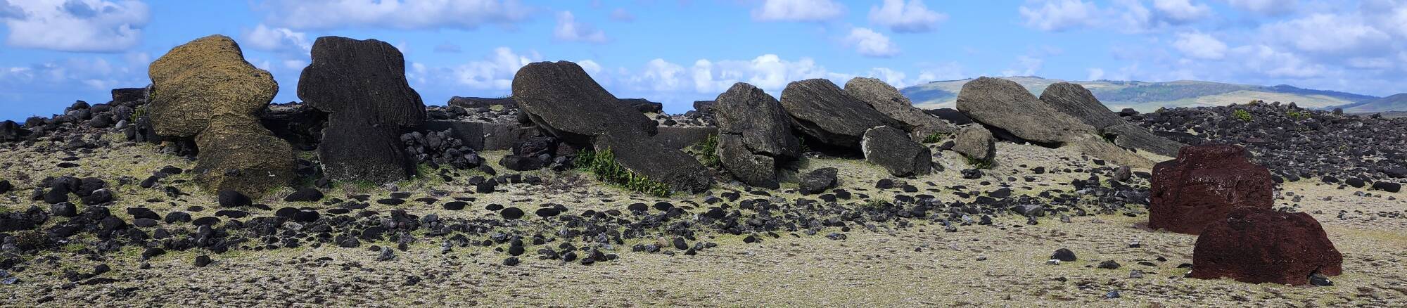 Toppled mo'ai at Vaihū on Rapa Nui.