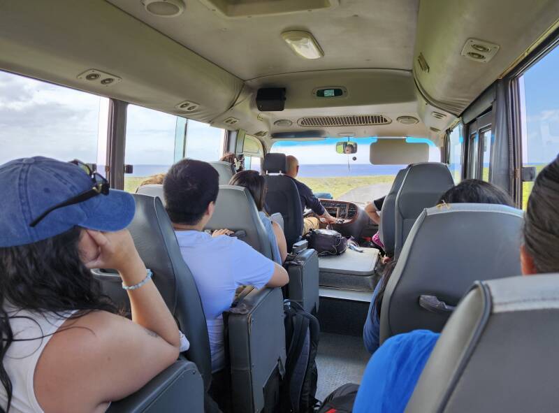 Riding in the van with the group.