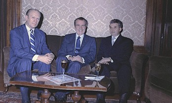 Gerald Ford, Richard Nixon and Nicolae Ceauşescu meet in 1973.