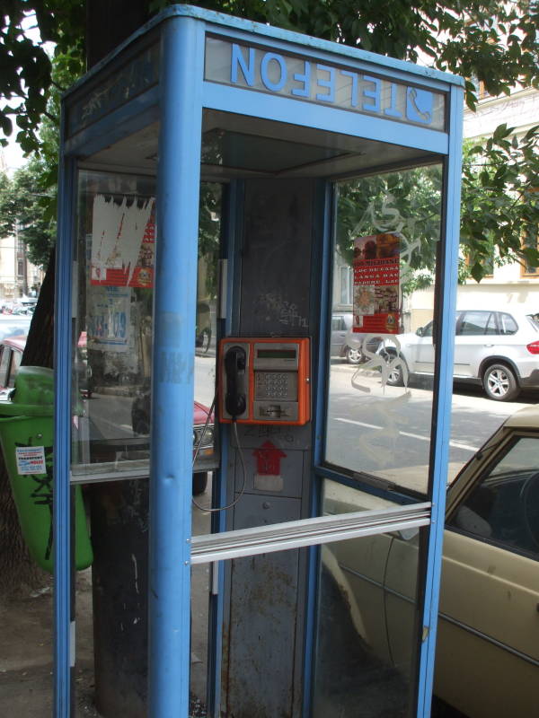 Telephone booth in Bucharest, Romania.