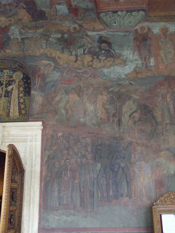 Last Judgement fresco above the entry to the Cathedral of the Romanian Patriarchate.