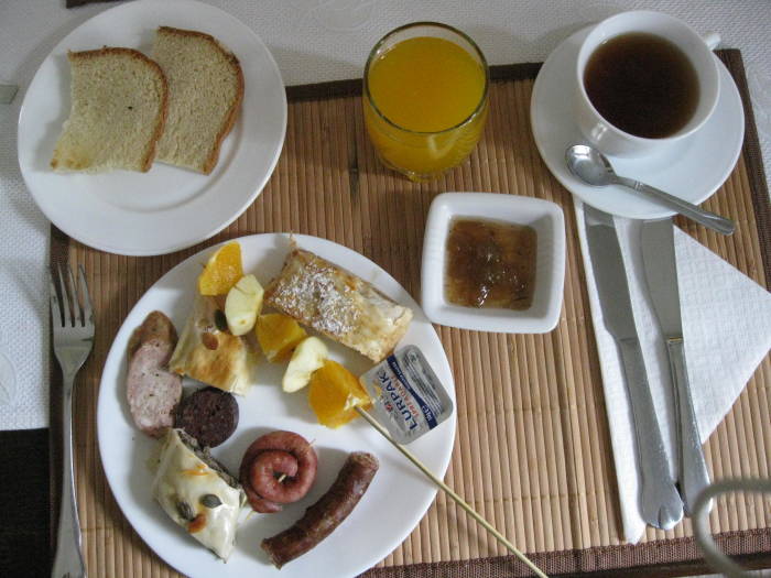 Romanian breakfast in Gura Humorului.