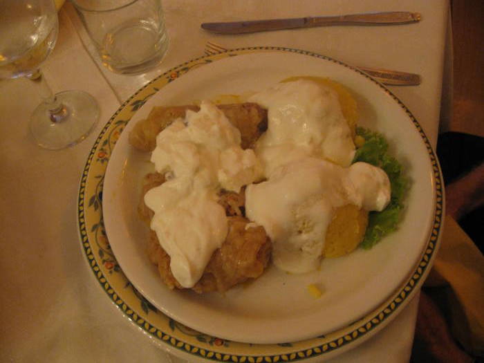 Meat with sour cream in Transylvania.