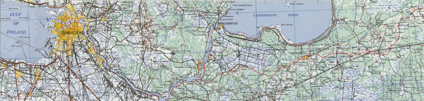 Map of northwestern Russia showing Leningrad, now Sankt-Peterburg, NO36.