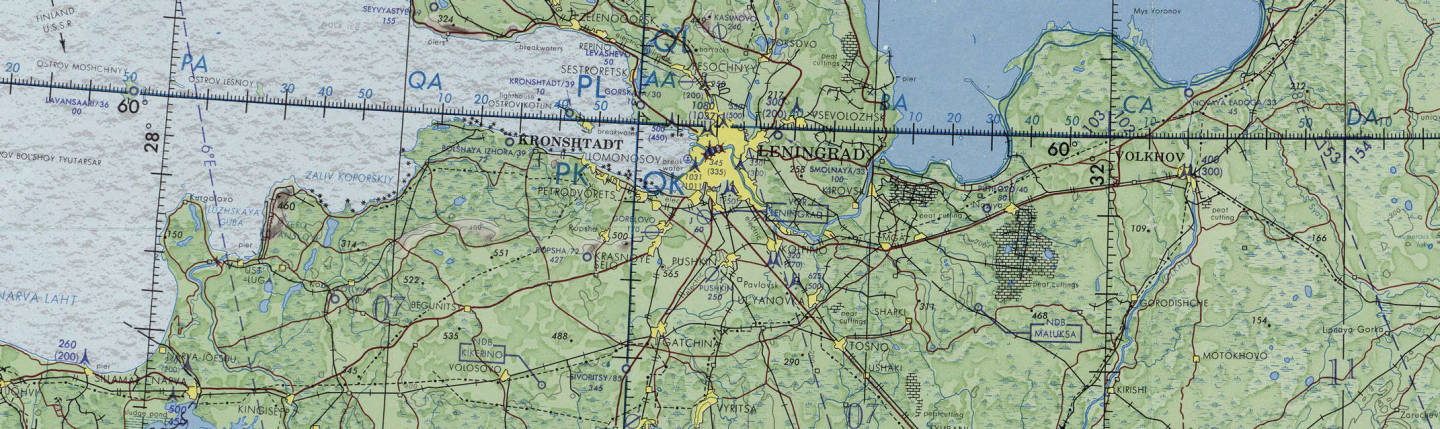 ONC D-3, Operational Navigational Chart of northwestern Russia showing Leningrad, now Sankt-Peterburg.