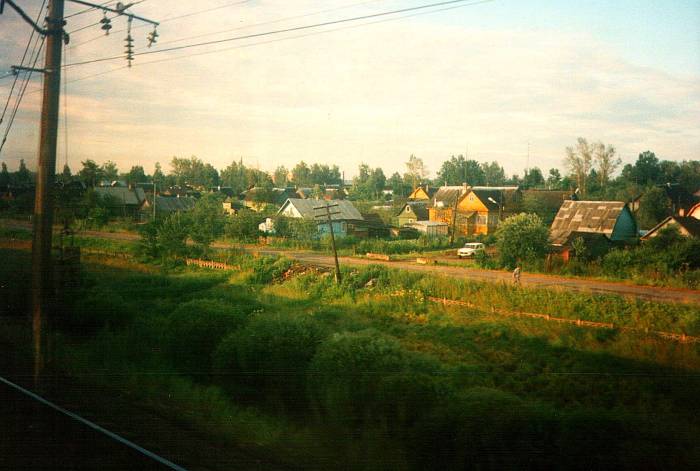 A small Russian town seen from a train approaching Moscow.