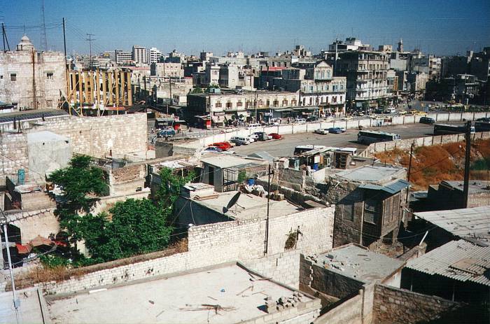 A view of Aleppo out my window at the Hotel Najem Akhdar, in Aleppo, Syria, near the Baron Hotel and Citadel.