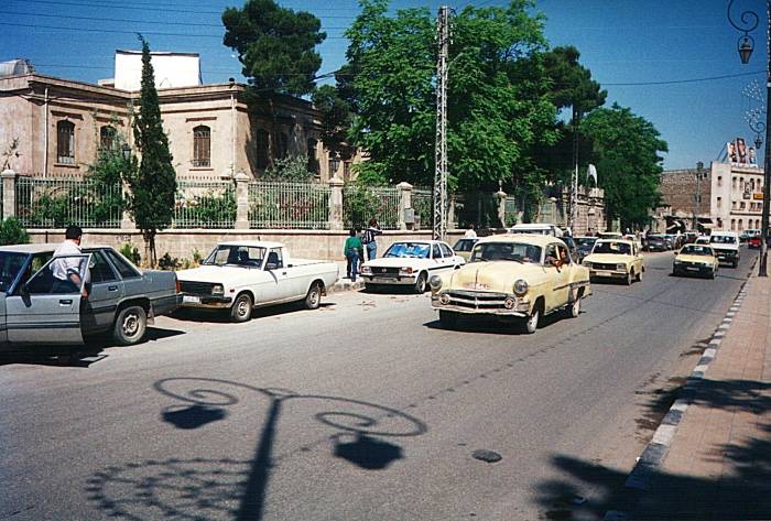 Classic U.S. automobiles on the streets in Aleppo, Syria.