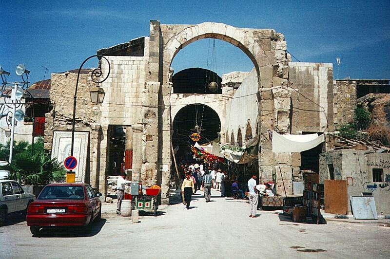 Jupiter Gate at the east end of the covered bazaar in Damascus, Syria.