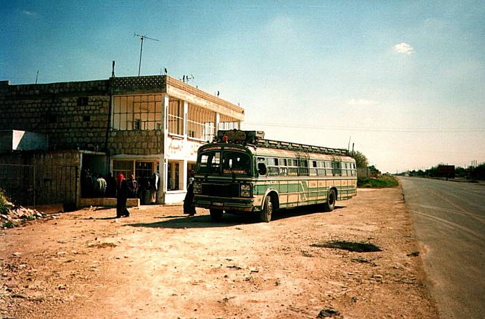 Long-haul Syrian bus stops for a tea break.