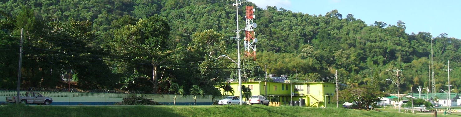 Telecommunications facility and microwave antennas at Chaguaramas, Trinidad.