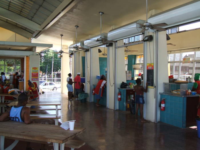 Trinidadian food:  several food stands around the Breakfast Shed in Port-of-Spain.