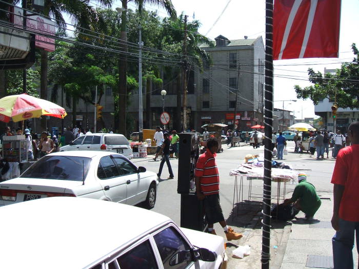Music vendor with portable sound system in Trinidad.