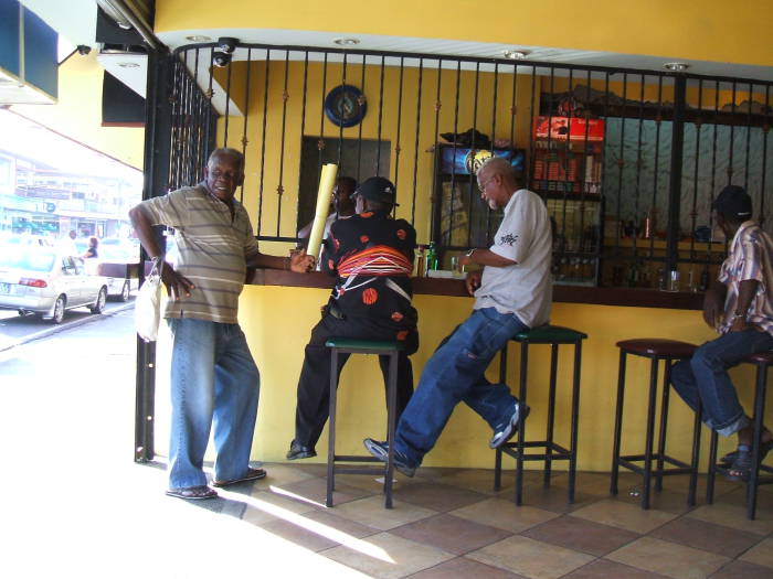 Having a casual lime with the locals in the Universal Bar in western Port-of-Spain, Trinidad.