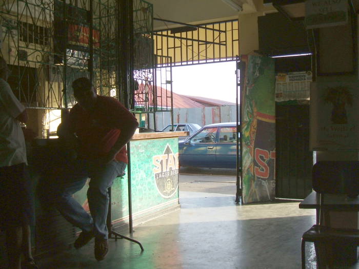 Hanging out with the locals at Bar 52 in western Port of Spain, Trinidad.  The guy at the end of the bar.